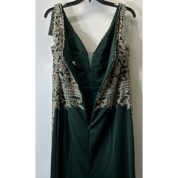 Eva USA Gown 4XL GRN Sleeveless V-Neck EV 5225 Metallic Embroidered Embellished - Picture 14 of 16